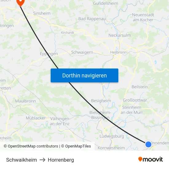 Schwaikheim to Horrenberg map