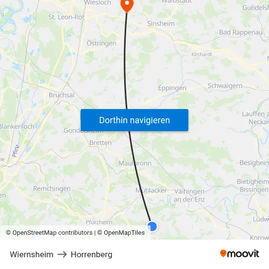 Wiernsheim to Horrenberg map