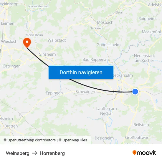 Weinsberg to Horrenberg map