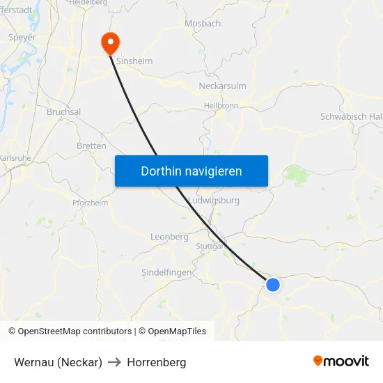 Wernau (Neckar) to Horrenberg map