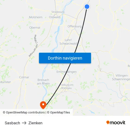 Sasbach to Zienken map