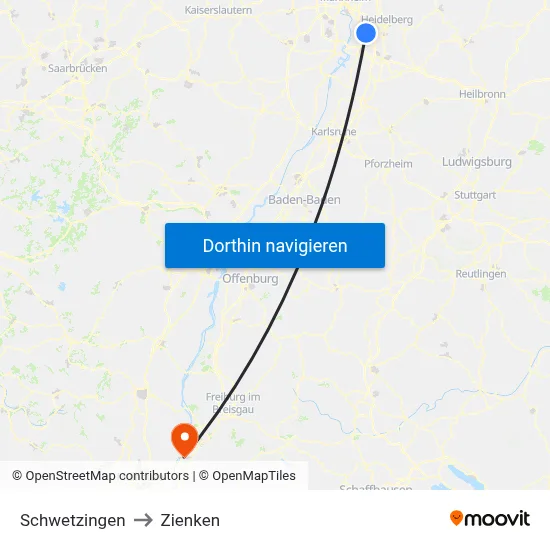Schwetzingen to Zienken map