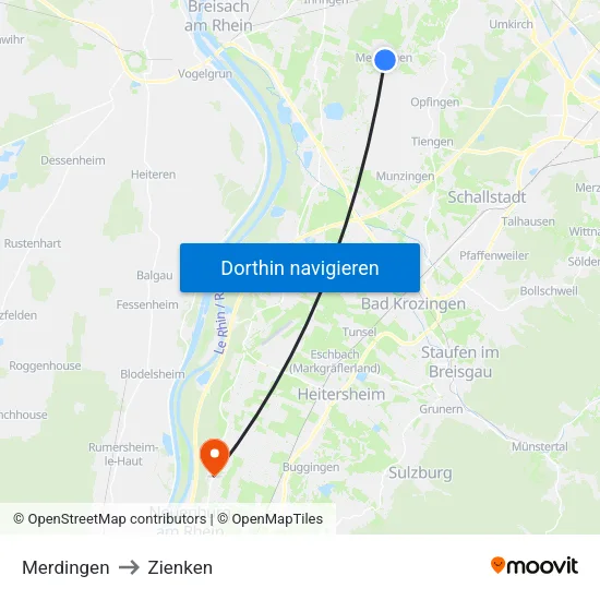 Merdingen to Zienken map