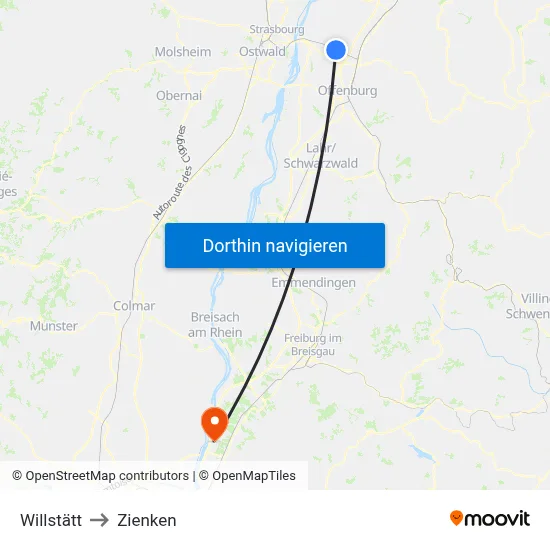 Willstätt to Zienken map