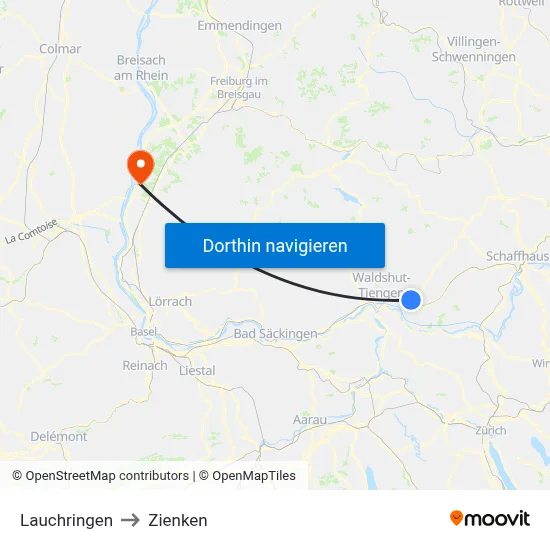 Lauchringen to Zienken map