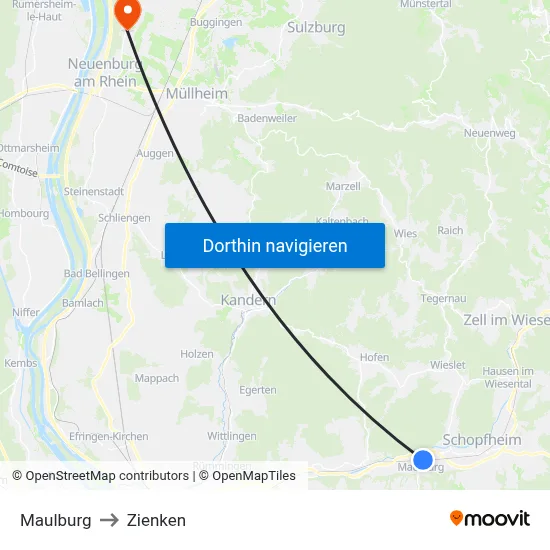 Maulburg to Zienken map