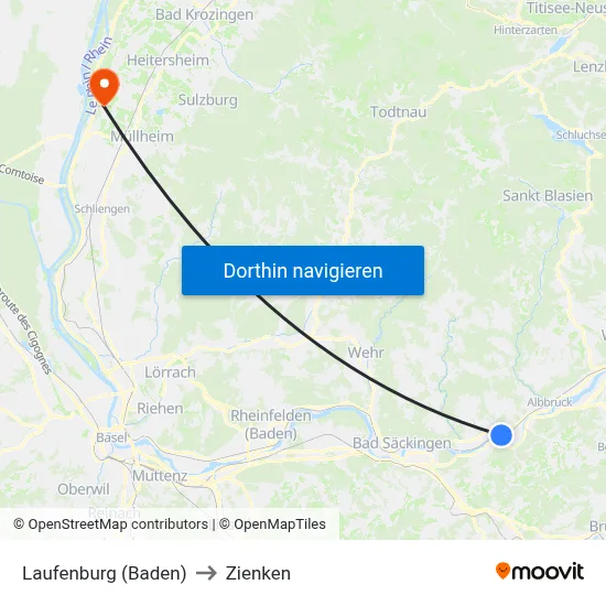 Laufenburg (Baden) to Zienken map