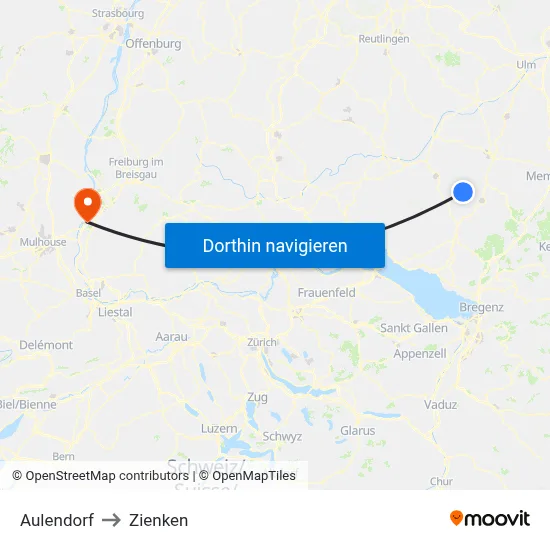 Aulendorf to Zienken map