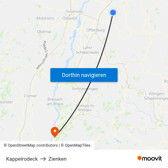 Kappelrodeck to Zienken map