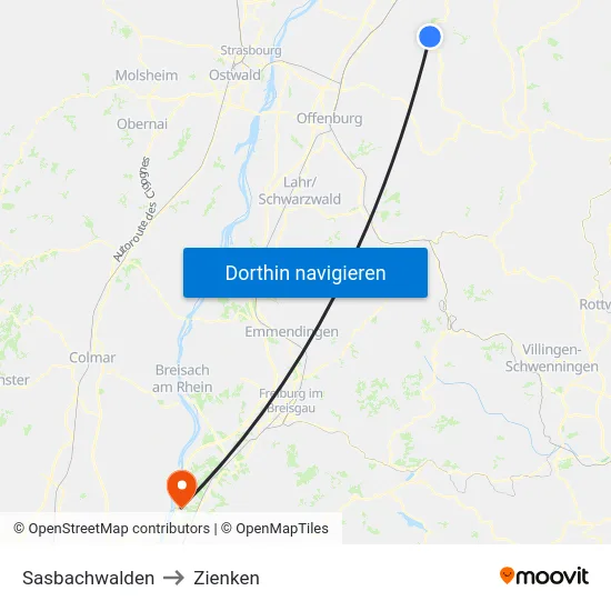 Sasbachwalden to Zienken map