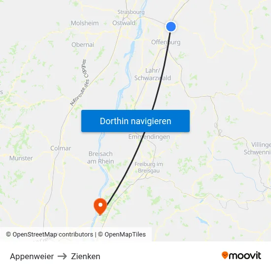 Appenweier to Zienken map
