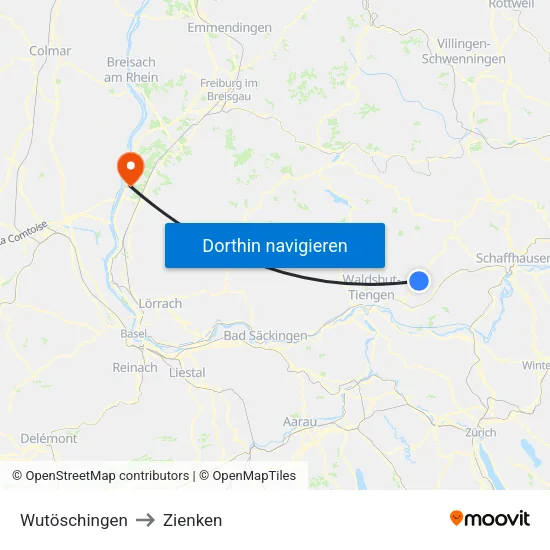 Wutöschingen to Zienken map