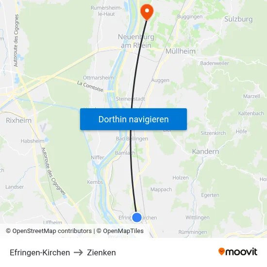 Efringen-Kirchen to Zienken map