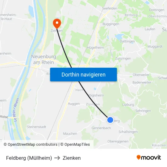 Feldberg (Müllheim) to Zienken map