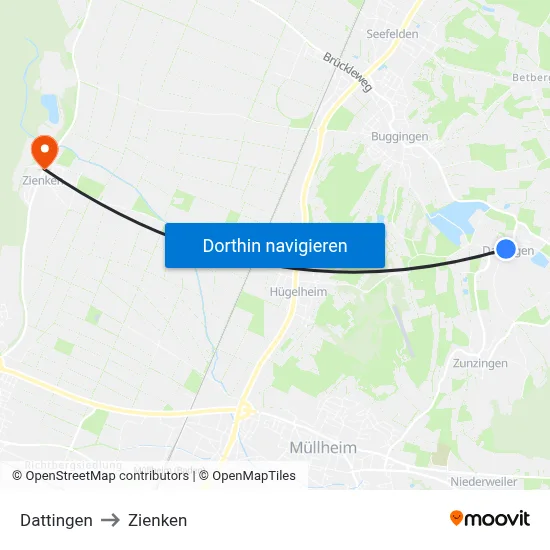 Dattingen to Zienken map