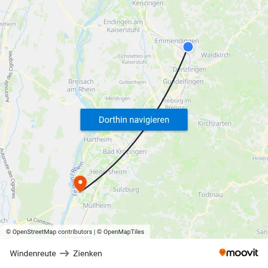 Windenreute to Zienken map
