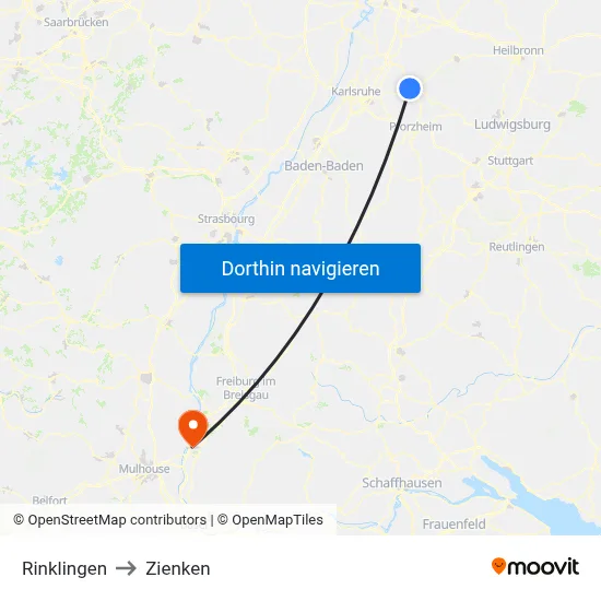 Rinklingen to Zienken map