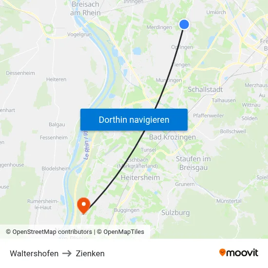 Waltershofen to Zienken map