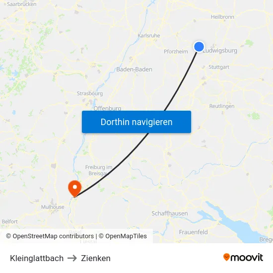 Kleinglattbach to Zienken map