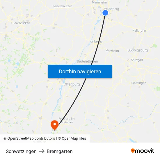 Schwetzingen to Bremgarten map