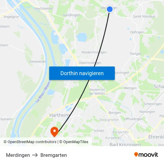 Merdingen to Bremgarten map