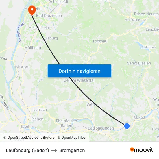 Laufenburg (Baden) to Bremgarten map