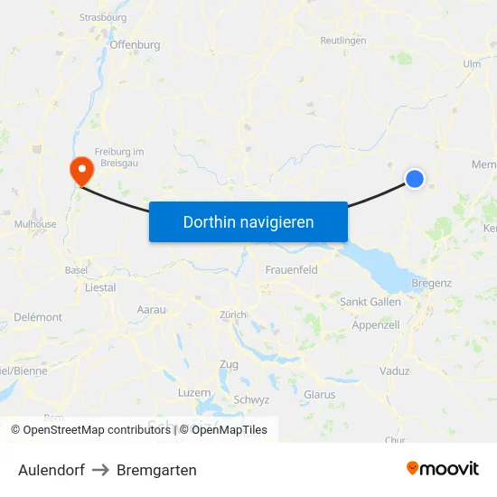 Aulendorf to Bremgarten map