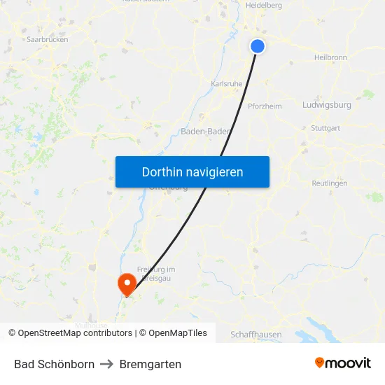 Bad Schönborn to Bremgarten map
