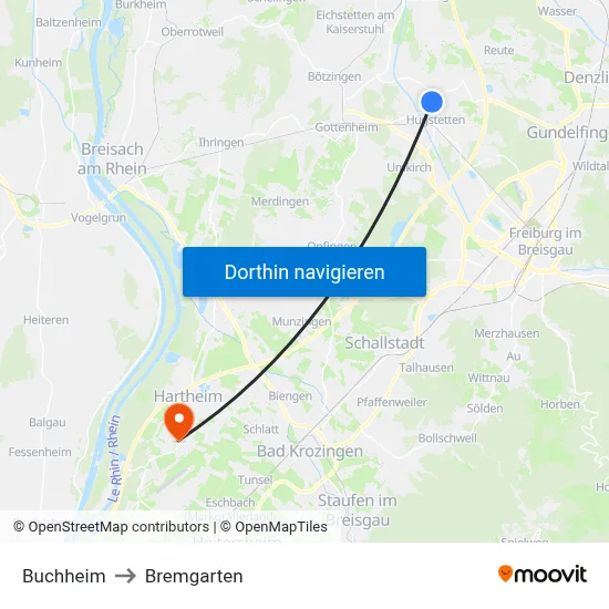 Buchheim to Bremgarten map