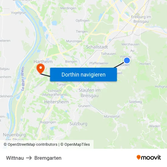Wittnau to Bremgarten map