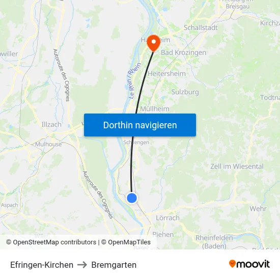 Efringen-Kirchen to Bremgarten map