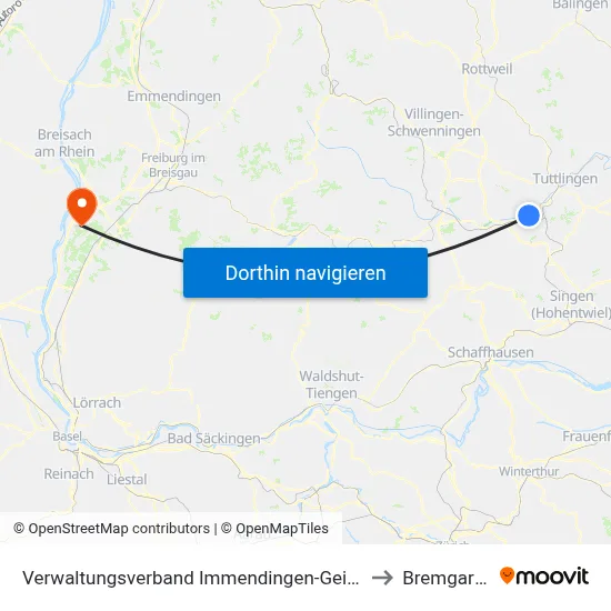 Verwaltungsverband Immendingen-Geisingen to Bremgarten map