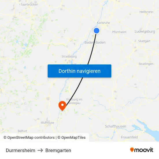 Durmersheim to Bremgarten map