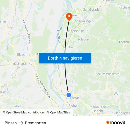Binzen to Bremgarten map