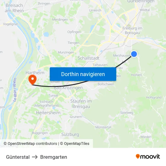 Günterstal to Bremgarten map