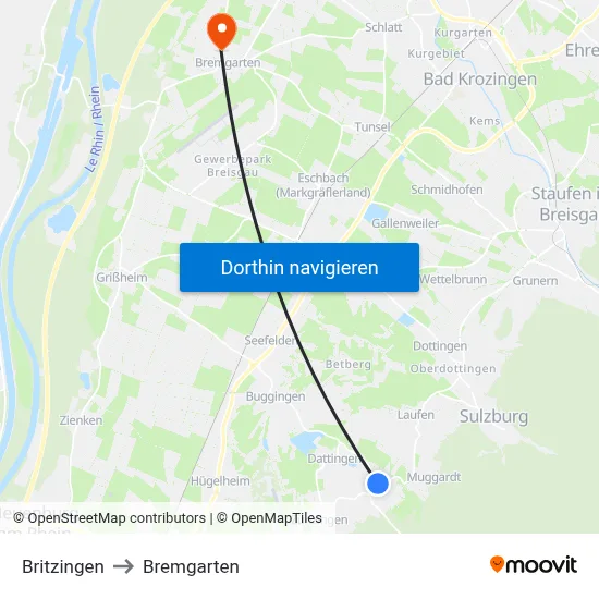 Britzingen to Bremgarten map