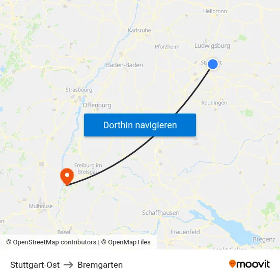 Stuttgart-Ost to Bremgarten map