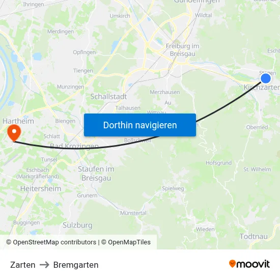 Zarten to Bremgarten map
