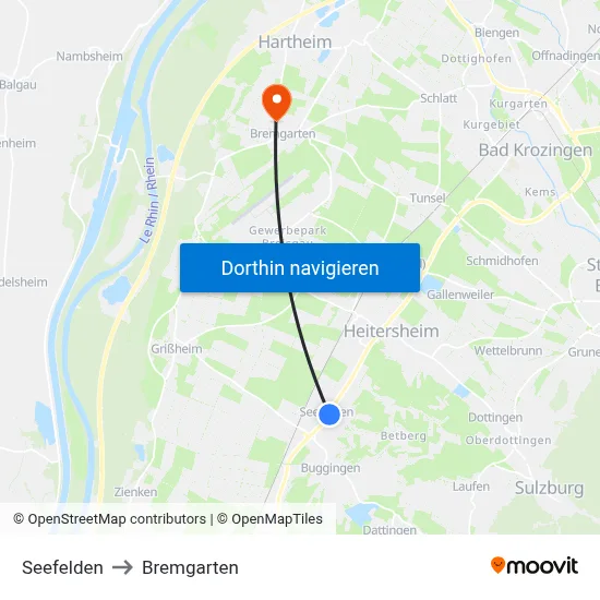 Seefelden to Bremgarten map