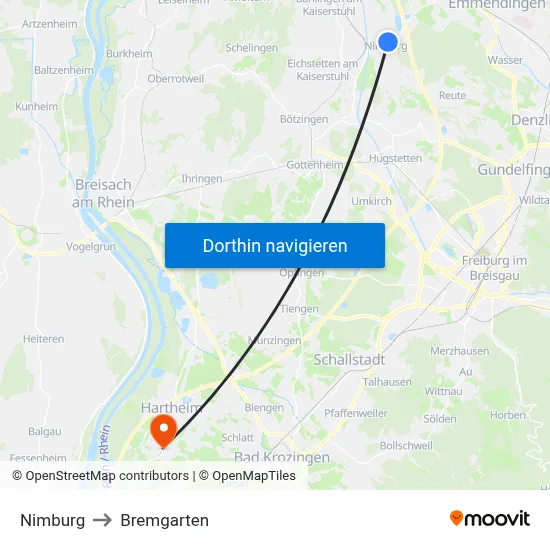 Nimburg to Bremgarten map