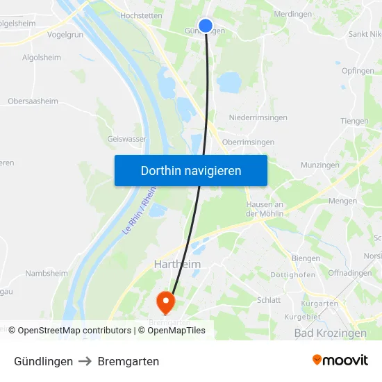 Gündlingen to Bremgarten map