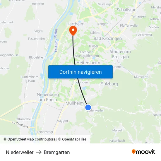 Niederweiler to Bremgarten map