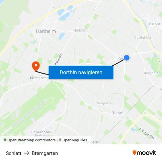 Schlatt to Bremgarten map