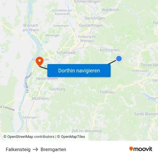 Falkensteig to Bremgarten map