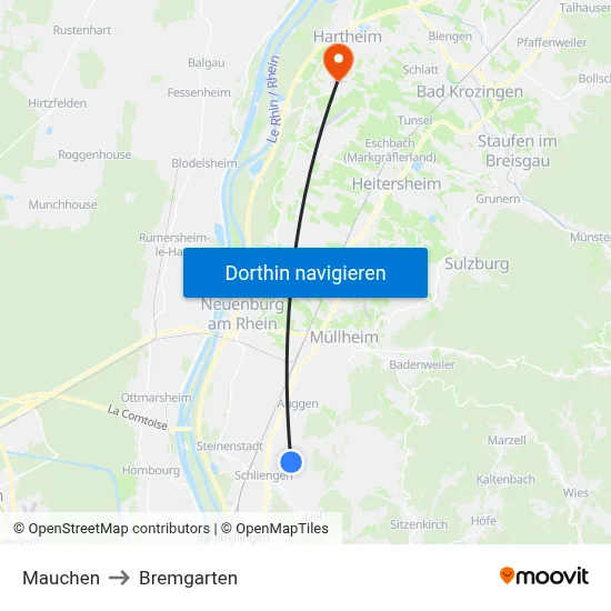 Mauchen to Bremgarten map