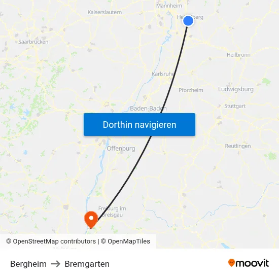 Bergheim to Bremgarten map