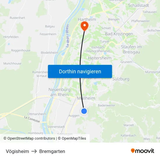 Vögisheim to Bremgarten map