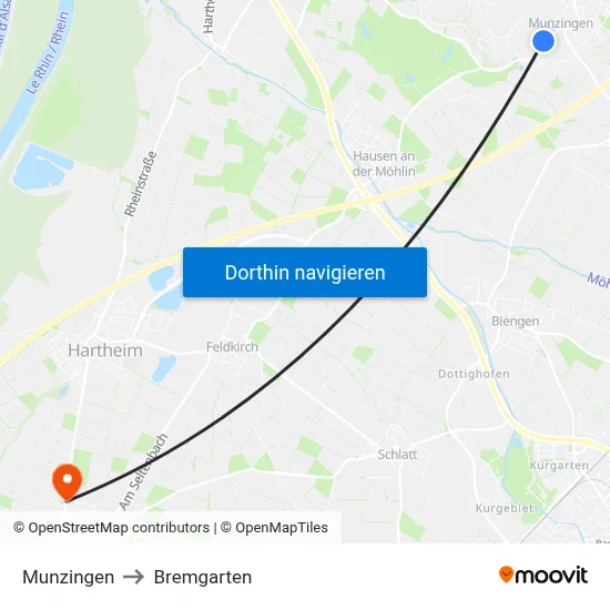 Munzingen to Bremgarten map