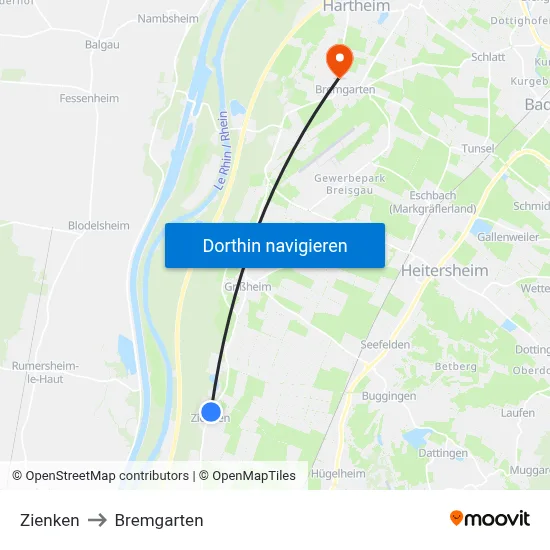 Zienken to Bremgarten map