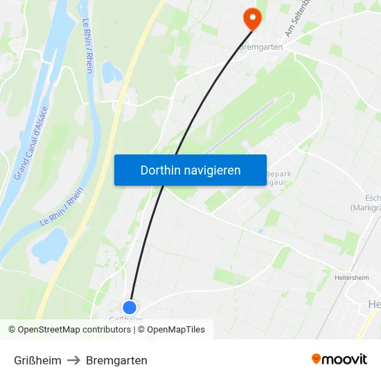 Grißheim to Bremgarten map
